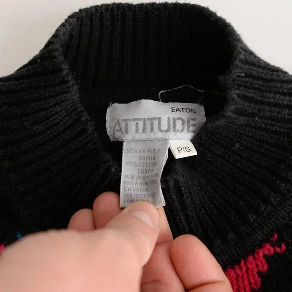 Vintage Attitude Black Argyle Pattern Knit Mockneck Sweater S - Picture 12 of 12